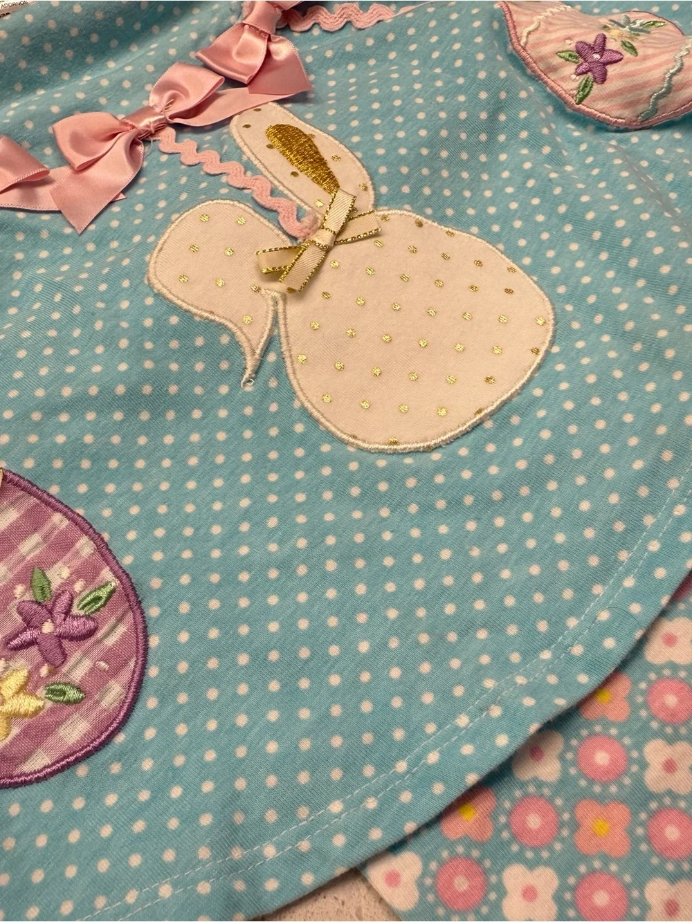 Bonnie Baby Aqua Polka Dot Top with Pink Trim Scallop Neck